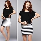 マタニティ ウェア [ トップ x ボーダー ワンピース タイプ] レディース 妊婦さん 授乳口付き [服を 着たまま 簡単 授乳] 赤ちゃん との 外出に! マタニティウェア