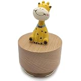 ミニ木製アニマル回転オルゴール かわいいキリンのオーナメント (トゥーン: It's a Small World)
