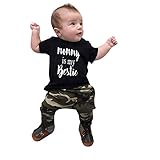 Domybest ベビー服 男の子 上下セット 英字プリントTシャツ 迷彩柄パンツ 2点セット 半袖 幼児 赤ちゃん セットアップ 普段着 春 夏 (90(12-18ヶ月))
