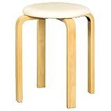 木製スツール　丸椅子　クッション座面　丈夫なチェアー　スタッキング椅子（ベージュ + ナチュラル) 四色 VLUSH