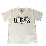 BYU Cougars Badgerスポーツ女の子ホワイト半袖VネックパフォーマンスTシャツ( M )