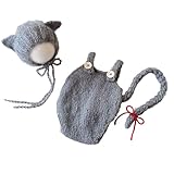 [NANA's shop] ねこ耳帽子としっぽ付きオーバーオール ニューボーンフォト撮影衣装 猫 月齢フォト 寝相アート (ブラック３ヶ月(3.5~5.5キロ))