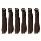 PATIKIL 15CMドール用ウィッグ 6個セット 高温シルク製ストレートウィッグ ドール用ヘアメイキングキットDIYハンドメイド用アクセサリー ディープチェスナット