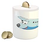 Boy 's RoomコインボックスBank by lunarable、Smiling Commercial飛行機Goofy Character For Children Air Way Fun印刷、