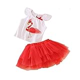 LittleSpring夏 ベビー フラミンゴ フリル トップス＆チュールスカート 上下 セット 9M