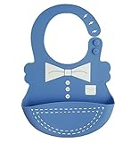 Simple Plan ベビー　子供　お食事用　紳士　 シリコンビブ　ソフトスタイ　油が落ちる　防水　洗える　エプロン　かわいいネックレス (ブルーリボン)