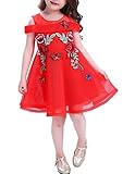 (ウォ２U)Woo2u キッズ 女の子 春夏 赤色 ベアトップ 可愛い 花蝶 ひざ丈 三五七 入学式 姫様 子供洋服 パーティー 通勤 ワンピース フォーマルドレス カジュアル お呼ばれ 7