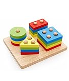 Lixinsunbu 型はめ パズル 幾何 立体パズル ブロック 積み木 組み合わせ 幾何形状 棒さし 形あわせ 幾何認識 木のおもちゃ