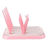 HAOUN 哺乳瓶ラック 水切り 排水ラック ベビー用品乾燥ボックス 乾燥ラック ほ乳びん 乳首 ボトル 収納ボックス 折りたたみ式 コンパクト 乾燥トレイ 哺乳瓶ドライヤー ブラシ付き ピンク