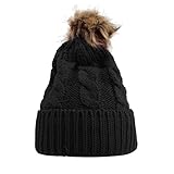oenbopo ニット帽子 赤ちゃん用 ニットキャップ ケーブルニット ポンポン付き軽量 伸縮性ある 生産祝い フりーサイズ ６つ色 (ブラック)