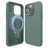 elago 磁気シリコンケース iPhone 15 Pro Max対応 6.7インチ すべてのMagSafeアクセサリーに対応 - 内蔵マグネット ソフトグリップシリコン 耐衝撃 [ミッドナイトグリーン]