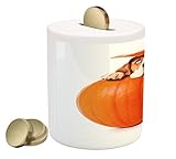 lunarable Pumpkin Piggy Bank , Beagle Puppy in a Giant Pumpkin面白い動物写真コメディ犬イメージ印刷、印刷セラミックコイン銀行お金ボックスの