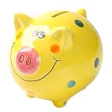 豚 貯金箱 陶器貯金箱 貯金缶 カラー ブタ コイン箱 生日クリスマス プレゼント可愛い おもちゃ 宝箱 豚小銭ボックス コインバンク ブタ缶 クリエイティブな装飾品 (イエロー)
