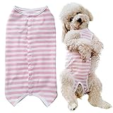 KUVEELA PET 術後服 犬 服 犬用品 術後ウェア 術後カバー服 エリザベスカラーの代わる 保護服 雄 雌兼用 避妊 離乳 傷口保護 皮膚病 通気 夏用 小型犬 中型犬（Ｓ、ピンクボーダー）