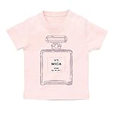 名入れ Tシャツ / ベビーサイズ [BT25] 80cm ライトピンク×グレー柄 出産祝い 誕生日 プレゼント おしゃれな 名前入り ベビー服