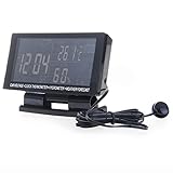車載デジタル電圧計+温度計+湿度計+クロック　4IN1　LCD　滑り止め　TA638　カーチャージャー付　ブラック