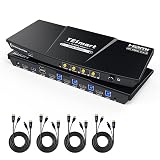 TESmart KVMスイッチ USB3.0 PC切替器 パソコン4台モニター1台切り替え 4K@60Hz HDCP2.2 HDR10/Dolby対応 USB3.0 ヘッドセット EDID機能 ホットキー切り替え IRリモコン付き