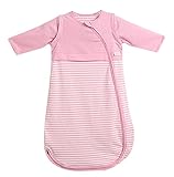 LETTAS ユニセックスベビー ，取り外し可能なジップスリーブ，100%綿 ストライプ クラシック スリーピング バッグ (スリーパー)(6~18月，ピンク)