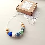 'Sweden' Designer Teething Necklace & Gift Box; Silicone & Natural Wood Jewelry by Pretty Mom & Love
