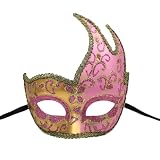 [Uccellino] ベネチアンマスク 仮装 ハロウィン マスク 仮面 半面 ヴェネチアンマスク コスプレ 舞踏会 ユニセックス (ローズピンク)