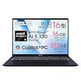 ASUS ノートパソコン Vivobook 16 M1607KA 16インチ AMD Ryzen AI 5 330 メモリ16GB SSD 512GB Windows 11 バッテリー駆動 11.4時間 重量 1.88kg Wi-Fi 6 Webカメラ内蔵 Type-C給電対応 Copilot+PC AI PC M1607KA-AI5165W3/A