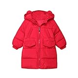 POTOJP 無地 ロングコート ダウンジャケット キッズ ダウンコート 子供服 長袖上着 クマ耳フード付き アウター ジャケット 防寒 綿服 通学 普段用 男女兼用 (120, RD)