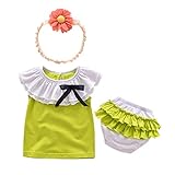 LittleSpring夏 女の子 ベビー（0-3歳）肌着セット 通気性 コットン ｔシャツ＆パンツ＆花柄ヘッドバンド 新生児 出産祝い お出かけ 写真撮影 お食い初め 結婚式 プレゼント 6-9M