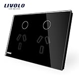 LIVOLOブラックAU / USスタンダード、オーストラリアパワーソケット、強化ガラスパネル、119mmx78mm、C9C2AU-12