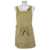 エプロン 前掛け 前しばり ショート丈 丸洗いOK レディース女性 婦人用 ガーデニング（ベージュ）