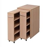 JKプラン 1cmピッチで棚板調整できるキャスター付き隙間ラック 2台セット（収納ボックス付き） (収納ボックスサイズ）幅37cm 奥行き47cm 高さ73cm ナチュラル YHK-0208SET2-NA