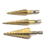 AngelaKerry チタンコーティング 六角軸 ステップドリル 3本セット 穴あけ タケノコドリル [並行輸入品]