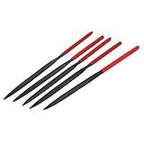 uxcell　ヤスリセット　赤いプラスチックコートハンドル　フラットポイント　ツール　160mm長さ　5本入り