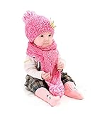 【Yusongirl】子供 用 ニット帽子 うさぎちゃん風 ニット帽  ベビー キッズ 赤ちゃん  かわいい ＆色ランダム防寒グローブ あたたかい手袋セットとして (クラウン柄ローズ)