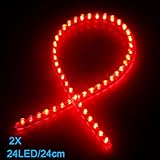 ライト，SODIAL(R)2ｘ24 LED車のストリップアンダーライトネオン足元柔軟な防水リニア - 赤