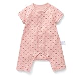 フライス半袖カエルロンパース ピンクちょうちょ サイズ：８０