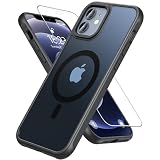 Hensinple iPhone 12/12 Pro ケース 【MagSafe対応・ガラスフィルム付き】 iPhone12 ケース 半透明 マット感 黄ばみなし いphone12 pro ケース 耐衝撃 滑り止め 指紋防止 黄ばみなし アイフォン12ケース マグネット搭載 マグセーフ対応 ストラップホール付き iPhone 12/12 Pro スマホケース 6.1インチ用 ブラック