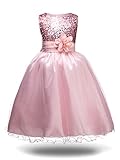 新生児幼児用ベビーガールズスパンコールリボン花柄プリンセスドレスウェディングページェントドレス3 – 8歳 カラー: ピンク