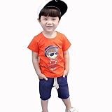 EIMEI 夏 ベビー 上下セット 子供服 男の子 キッズ スウェット 半袖 Ｔシャツ 五分丈 パンツ 1歳 2歳 3歳 4歳 80cm~130cm (110cm（適応身長100cm）, オレンジ)