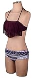 Florataレディースタッセルビキニセットホルターネックパッド入りブラタンキニスイムウェア水着ビーチウェア カラー: パープル