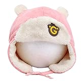 かわいい冬のベビーキッズ暖かいイヤーマフ帽子快適なぬいぐるみベストギフトピンクキャップ
