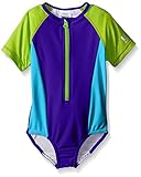 Speedo Little Girls Short Sleeve Zip 1 Piece Deep 6 [並行輸入品]