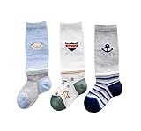 Anbaby 3足セット赤ちゃんの赤ちゃん男の子の漫画のニット膝の高いコットンソックス (L:2-3歳のキッズにお勧め)