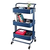 Melody House 3段キッチンワゴン 取っ手付き キャスター付き バスケット 収納キッチン メッシュ状の底板 ブレーキ付き