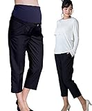 Sweet Mommy マタニティパンツ テーパード アンクル丈 センタープレス加工 ボトム ウエストリブ ウエスト調節機能 ポケット付き ベルトループつき オフィス 大きいサイズ ズボン 背中ギャザ