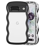 QLTYPRI Google Pixel 7a 用 ケース クリア ウェーブ ピクセル 7A ソフト TPU うねうね 透明 ケース おしゃれ 韓国 可愛い 薄型 軽量 耐衝撃 波状フレーム スマホケース ワイヤレス充電対応 ストラップホール付き（Google Pixel 7A、 ブラック)