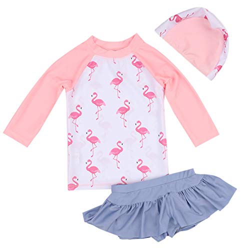 最安値 Emfay キッズ 女の子 水着 セパレート フラミンゴ柄 長袖 女児