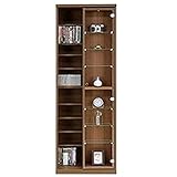 本棚 書棚 国産 スライド式 本棚 アーク 幅60㎝ ブラウン 収納棚 マンガ収納 書棚 扉付き ガラス板 日本製 収納棚 ブックシェルフ 木製 おしゃれ 大容量 (幅60㎝, ブラウン)