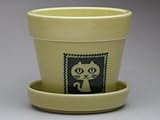 【Ｂ級品】猫の植木鉢　イエロー