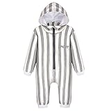 ユニセックスベビースポーツジャンプスーツRomper with Hoodie Hat &ストライプOutfit for Boy Girl 70(0-6 Month) グレー