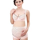 YING LAN 妊婦 授乳 ブラジャー ショーツ 上下 セット カワイイ ワイヤー入り ふわふわ ボーダー 綿 ピンク